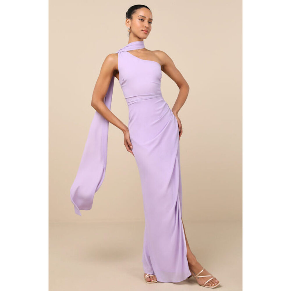 Lulus Adeline Lavender One-shoulder Scarf Maxi Dress Purple - Size M